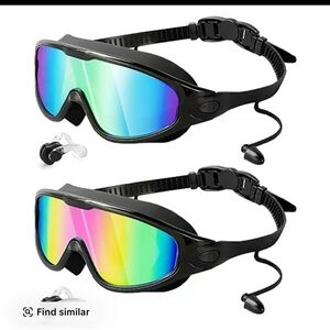 Black Swim Goggles with Rainbow Lenses